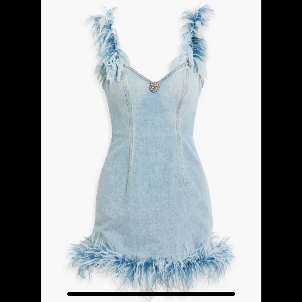 Area Ostrich Feather Denim Minidress